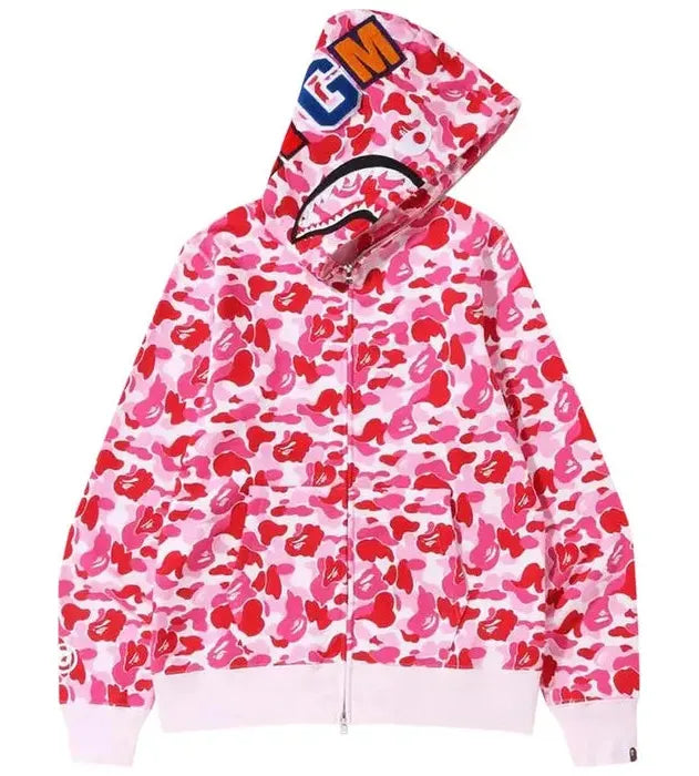 BAPE ABC Camo Shark Full Zip Hoodie 'Pink'