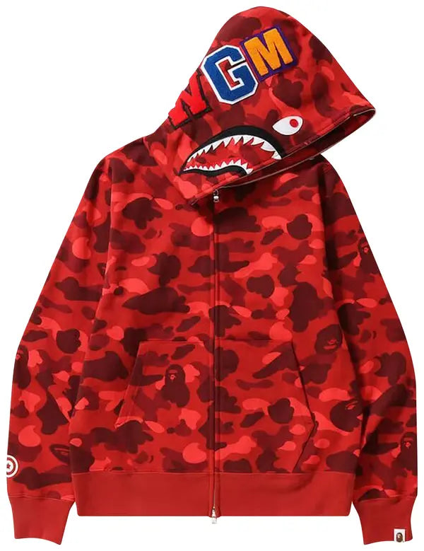 BAPE Color Camo Shark Full Zip Hoodie 'Red'