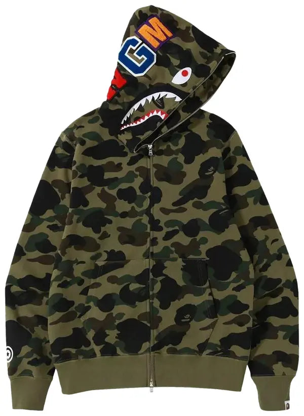 BAPE 1st Camo Shark Full Zip Hoodie 'Green'