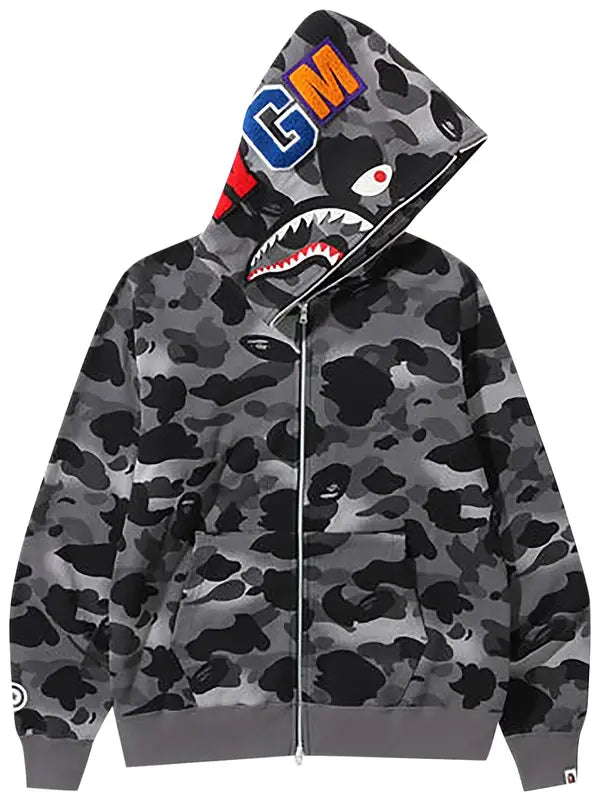 BAPE Grid Camo Shark Full Zip Hoodie 'Black'