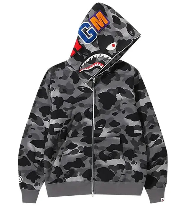 BAPE Grid Camo Shark Full Zip Hoodie 'Black'
