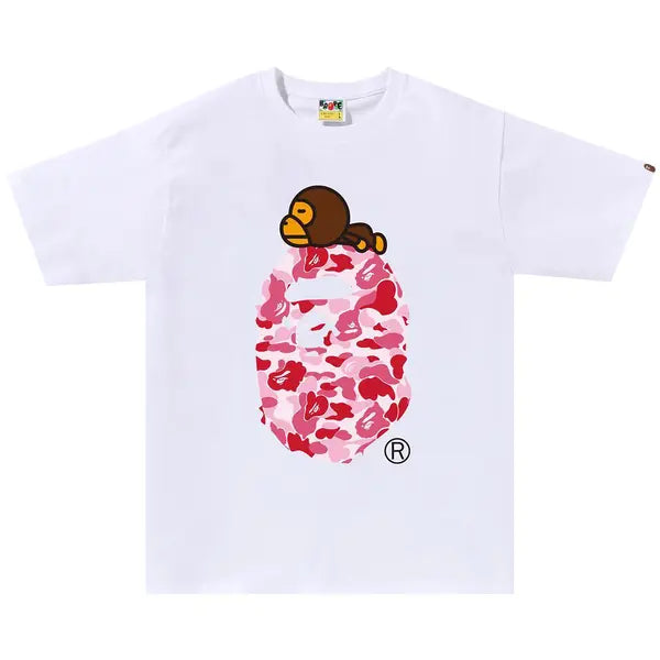 BAPE ABC Camo Milo On Big Ape Tee 'White/Pink'