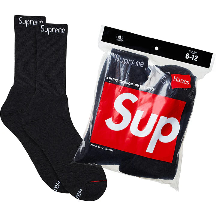 Supreme × Hanes Crew Socks (4 Pack) 'Black'