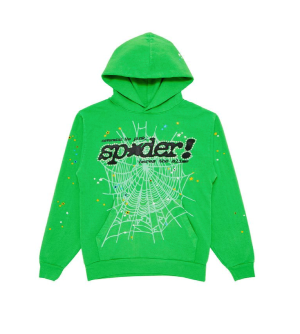 Sp5der Punk V2 Rhinestone Hoodie 'Bright Green'