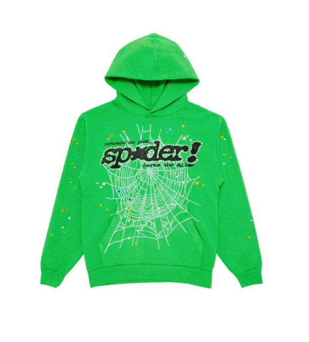 Sp5der Punk V2 Rhinestone Hoodie 'Bright Green'